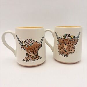 Spectrum Designz Highland Cow Floral Mug Set of 2 Cream Yellow Interior